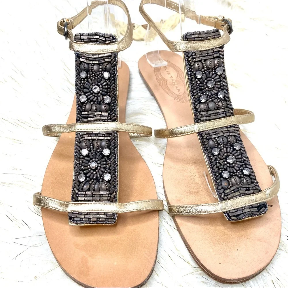 Elie Tahari•boho beaded jeweled flat gladiator sandals